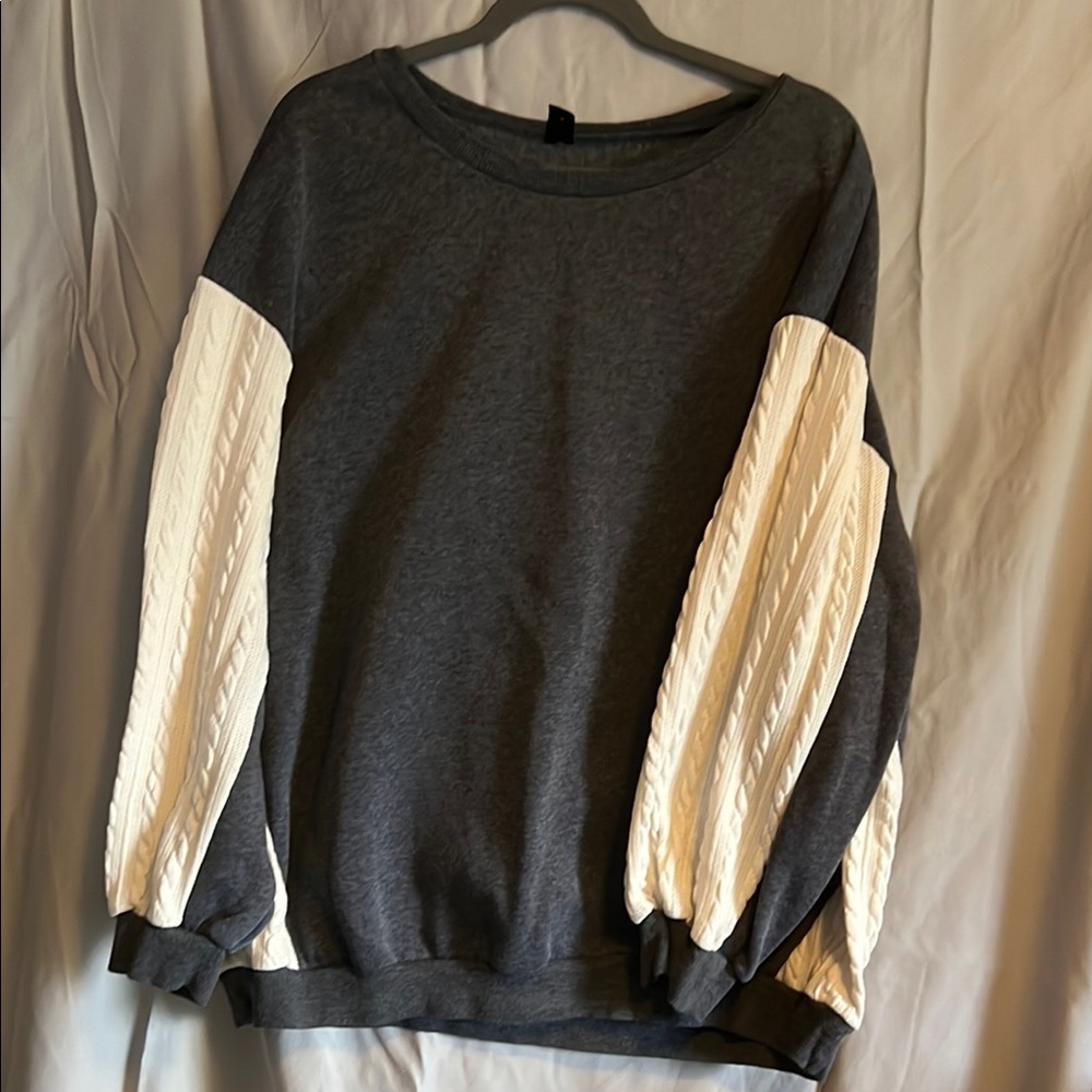 SHEIN Gray and Cream Crew Neck Sweater